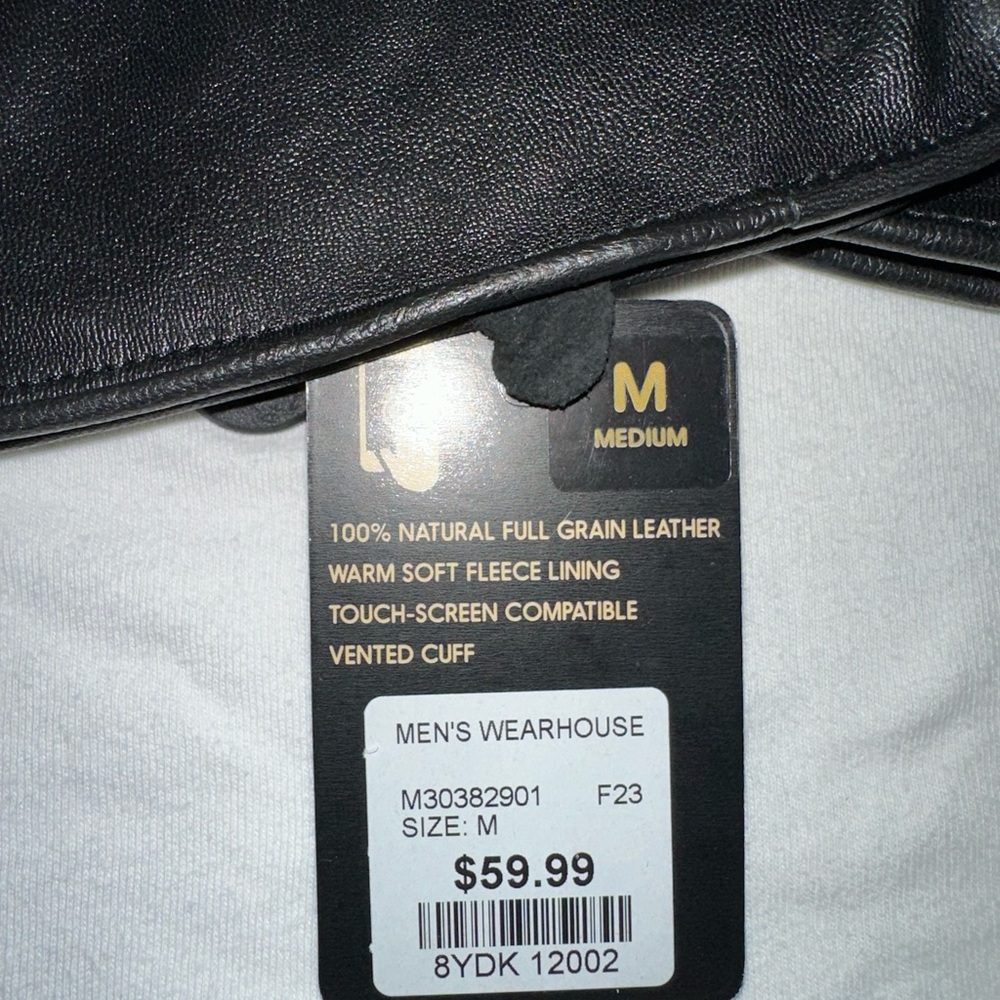 100% Natural Full Grain Leather Gloves with warm soft fleece lining